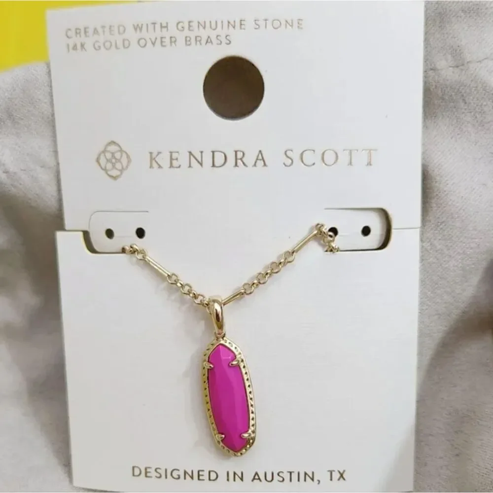 NWOT Kendra Scott Eva Magenta Frances Genuine Agate Pendant Necklace 14k Gold